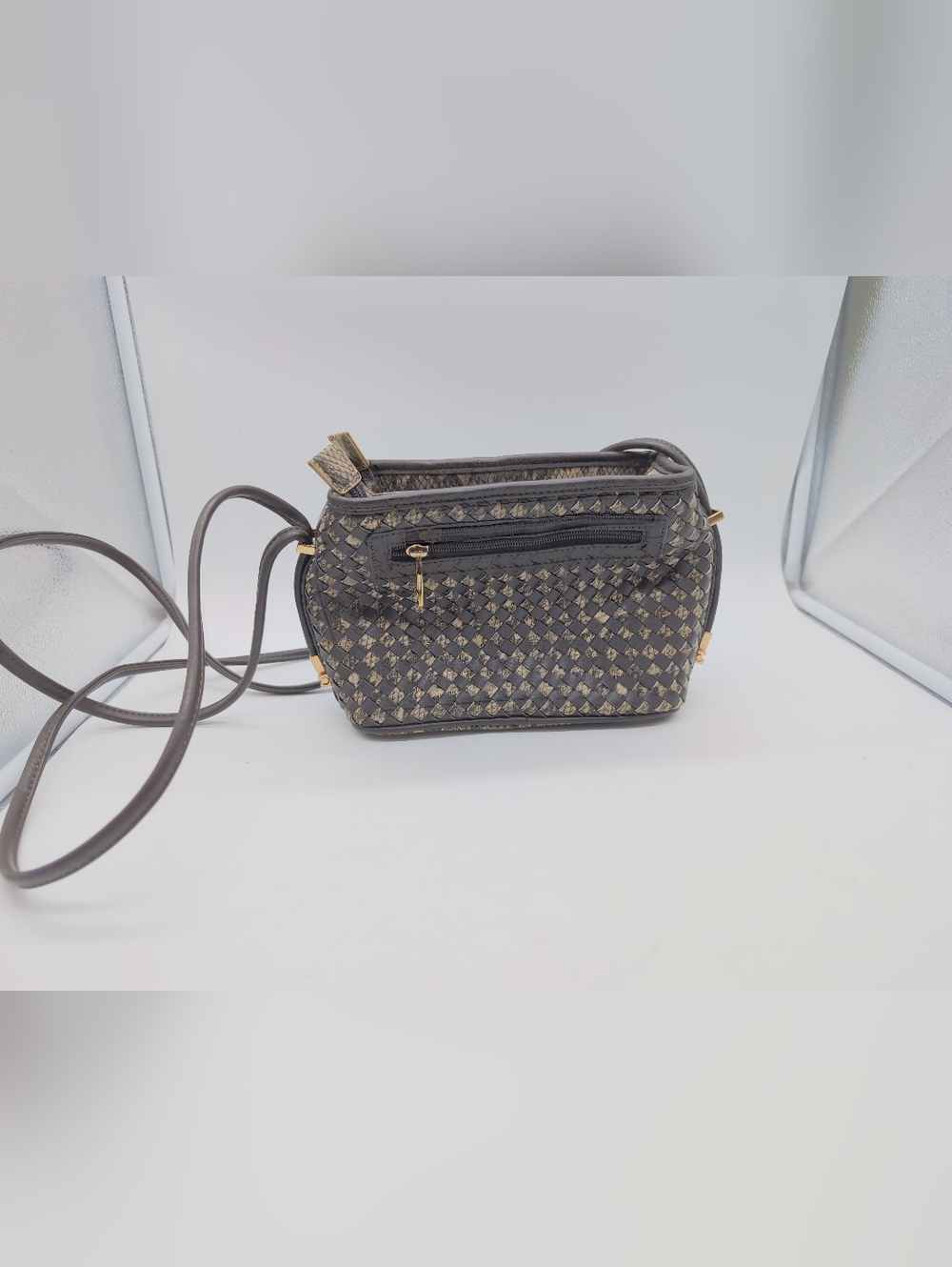 Samoe Rattlesnake Convertible Strap Women's Black Woven Bag Purse - Picture 2 of 11